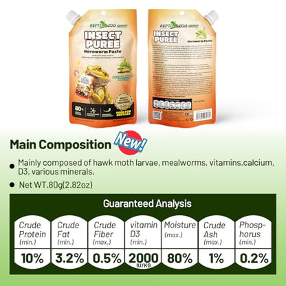 Crested Gecko Food Insect Puree, Hornworm Paste Reptile Food Made with Fresh Insects 2.82oz