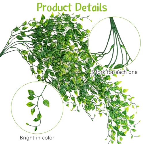 Hamiledyi Reptile Plants for Terrarium Hanging Fake Leaves with Suction Cup | 5 Pack Artificial Snake Foliage, Bearded Dragon Tank Greenery Reptile & Amphibian Habitat Plant for Chameleon Gecko (Green) - size: 5 PCS - Style 4