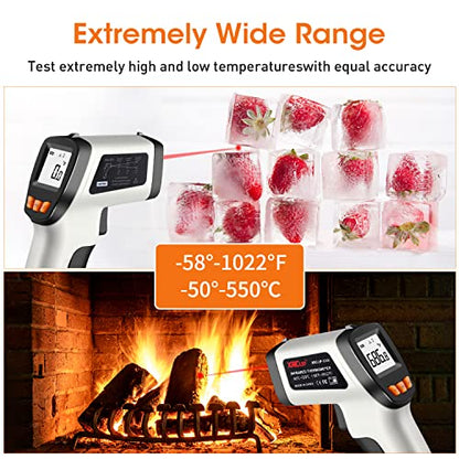 IR Laser Thermometer Temperature Gun, -58°F to 1022°F Non-Contact Infrared Temp Gun with Adjustable Emissivity & LCD Display for Cooking, Ice Tea Making, BBQ, Industrial and Objects - color: Gray -58°F ~ 1022°F