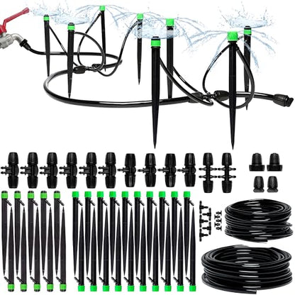Drip Irrigation System Kit for Garden Watering, Sprinkler, 100 ft | For Garden, Yard, Raised Beds, Plants, Lawn, with Barbed 5/16 Mainline + 1/4 Tubing + 30 Emitters, 20-45 PSI and up to 40 GPH - size: Barbed Fitting 100 feet
