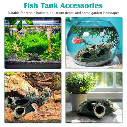 Tfwadmx Decaying Trunk Aquarium Ornament, Betta Fish Hideout Caves - Small Resin Aquarium Decoration Log with Holes for 20 Gallon Fish Tank - size: Style 2 (3 PCS)
