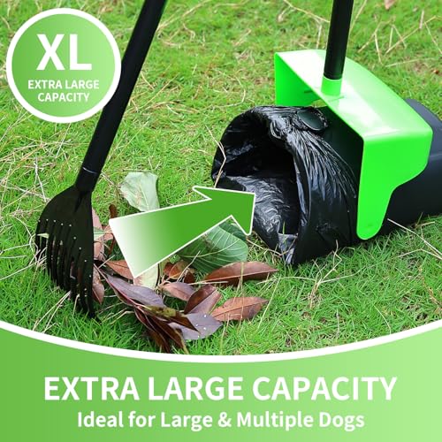 ienjoyed 43" Tall Pooper Scooper Large Swivel Bin & Rake with 100 Waste Bags,Heavy Duty Dog Pooper Scooper for Dogs, Long Handle Poop Scooper with Lid for Yard, Grass, Gravel (Green) - color: Green(43" Tall)