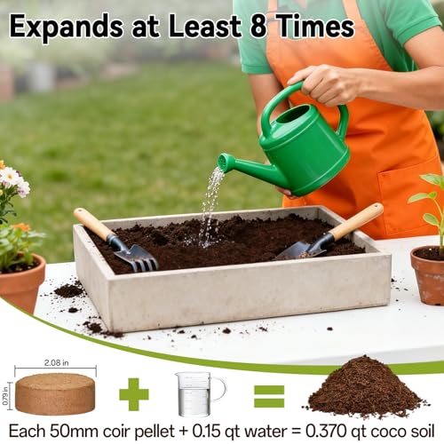 50 Pack 50mm Organic Coco Coir Pellets Seed Starter Soil | Low EC, pH Balance, Potting Soil Mix, Indoor Outdoor Plants, Herbs Houseplants Bonsai Vegetables Flowers - size: 50mm-50pack