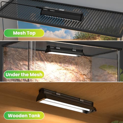 Dual-Mode 8W T5 UVB Light for Reptiles, Switchable 5.0/10.0 UVB Light for Tropical & Desert Reptiles, 12.4inTerrarium Hood Fixture for Bearded Dragon, Gecko, Tortoise, Snake
