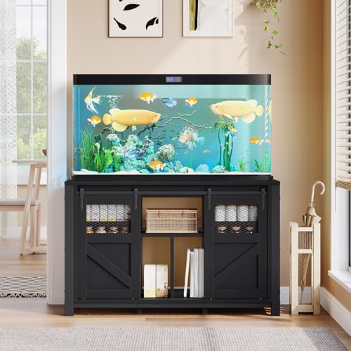 DWVO 120 Gallon Aquarium Stand with Power Outlets, Reptile Terrarium Table | Heavy Duty Metal Fish Tank Stand & Cabinet, with 1100LBS Capacity for Aquarium Accessories Storage, Black