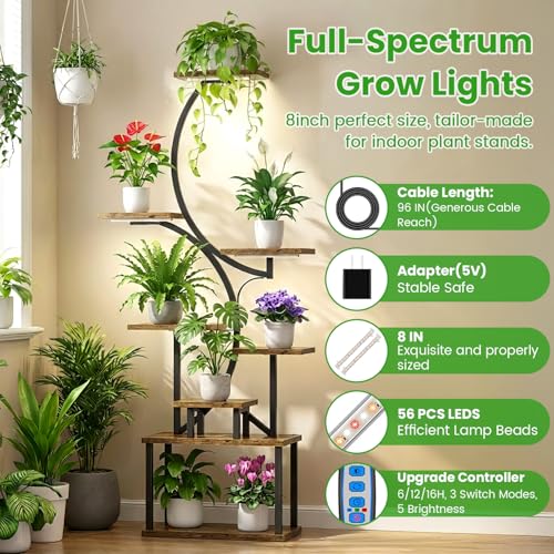 Wiaxulay 8in Plant Grow Light Strip, Full Spectrum for Indoor Plants 5V | 56 LEDs Under Cabinet Grow Lamp, Auto Timer 6/12/16 Hrs, 3 Lighting Mode, Ideal for Seedling, Plant Stand, Seed Starting - size: 1 Pack