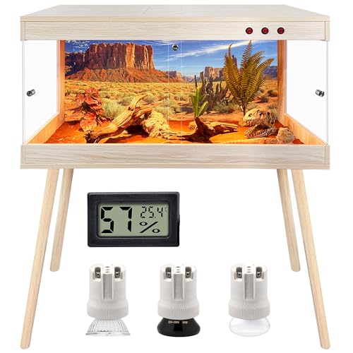 ROYXEN Reptile Tank 64 Gallon, Bearded Dragon Tank with Leg Stand, Tempered Glass Reptile Enclosure, Lizard Tank for Chameleon, Lizard Habitat (Oak,40 Length Inch) - color: Oak, size: 40"x20"x19.5"