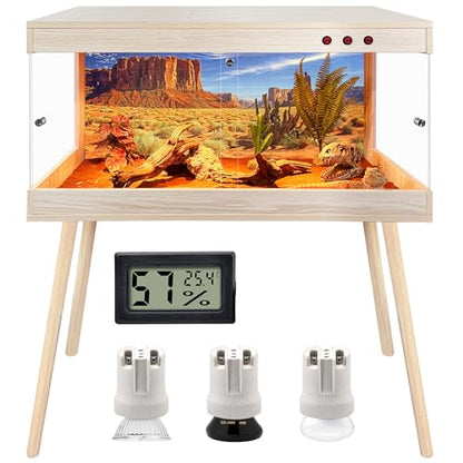 ROYXEN Reptile Tank 64 Gallon, Bearded Dragon Tank with Leg Stand, Tempered Glass Reptile Enclosure, Lizard Tank for Chameleon, Lizard Habitat (Oak,40 Length Inch) - color: Oak, size: 40"x20"x19.5"
