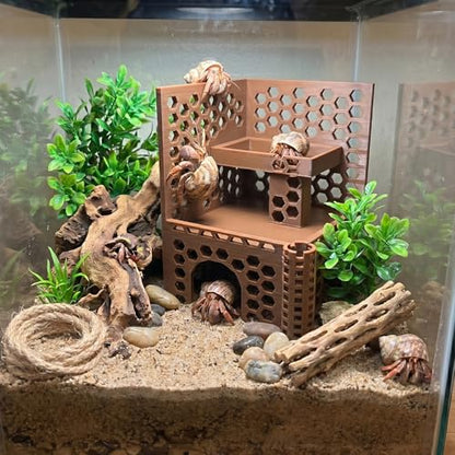 Hermit Crab Climbing Toys and Hideout,Multi-Functional Climbing Wall & Habitat Tank Accessories | Dual-Tower Hermit Crab Foraging Cave with Feeding Dish,Hermit Crabs Climbing Habitat and Enrichment