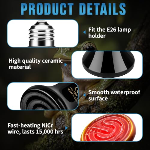 Happy Herps 50W Ceramic Heat Emitter, Reptile Heat Bulbs, Ceramic Heat Lamp for Reptiles, Amphibian, Chicken, Dog, Cat (2-Pack) - size: 50W-2 Pack