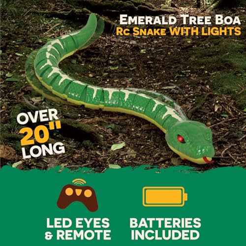 Terra by Battat Remote Control Snake, Emerald Tree Boa, Green, Animals | Electronic snake toy with remote, LED light-up eyes, S-shaped movement, includes 1 snake and 1 remote control, 6+ Years - style: Snake (Green)