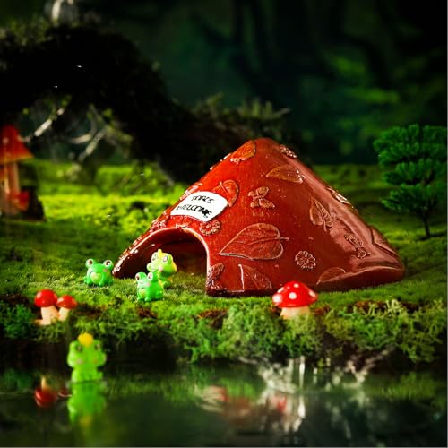 Toad House for Outside Garden, Frog House 8 x 8 x 3.9 Inch Reptile Hide Cave for Toad Frog Turtle Lizard Aquarium Fish(Red) - color: Red