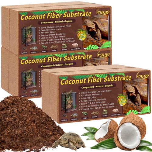 6 Pack Coconut Fiber Substrate, Natural Coco Coir Reptile Bedding | Reptile Substrate for Tortoises, Snakes, Hermit Crabs, Bearded Dragon and Turtles, Bioactive Terrarium Soil & Plant Substrate - color: 6 Pack