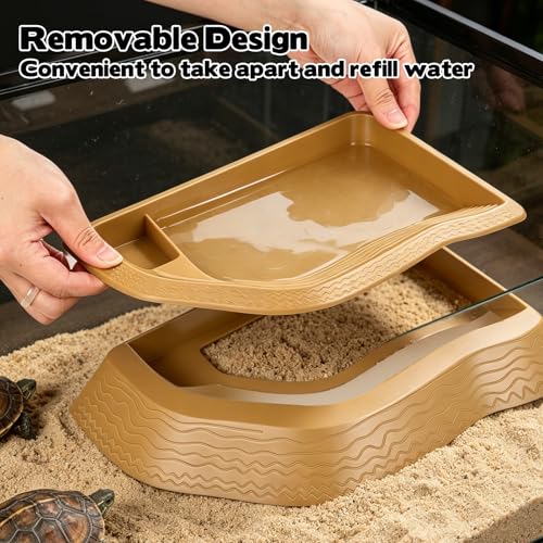 Reptile Bathing Pool with Ramp, Turtle Soaking Dish with Pet Food Feeding Plate Reptile Feeding Dish Water Bowl Bathing Pool Aquarium Ornament for Gecko, Turtle, Bearded Dragon, Lizard Bath