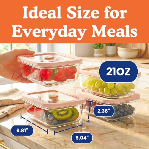 Non-Toxic Glass Food Containers with Lids, 4-Pack, 21 oz, Airtight, Gray | Plastic & BPA free. Glass body, glass lid & platinum silicone seal. Airtight & leakproof. Freezer & microwave safe. - color: Gray, size: 21 Oz
