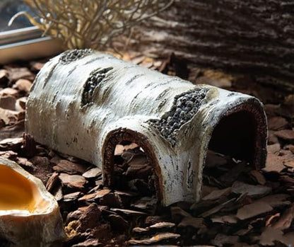 Artificial Birch Log Hide Reptile Shelter Leopard Gecko Young Bearded Dragon Snake Sleeping Cave Wood Shape Hideout Terrarium Bush Landscaping Ornament (S) - size: S