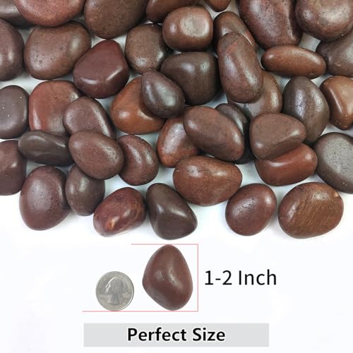 10lbs Red River Rocks, 1-2 Inch Natural Pebbles for Indoor Plants, High Polished Decorative Stones Vase Filler Fish Tank Aquariums Landscaping Garden - color: Red, size: 10 Pounds