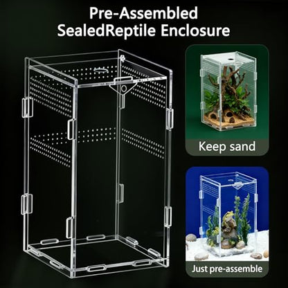 Acrylic Jumping Spider Enclosure, Small Reptile Insect Terrarium, Spider Tank with Magnetic Door & All-Side Vent, Pre-Assembled Habitat for Spiderling, Mantis, Tarantula, Snail 7.8" * 4.7" * 4.7