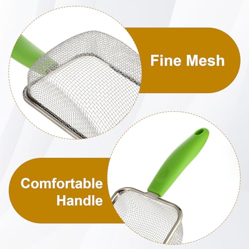 Stainless Steel Mesh Litter Shovel, Fine Mesh Metal Reptile Litter Cleaner Scooper, Green Non-Slip Handle Sifter for Lizard Substrate Reptile Terrarium Sand Waste