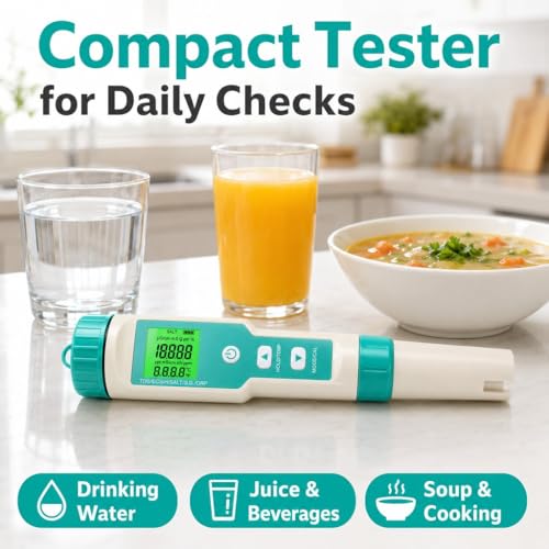 7 in 1 Water Quality Tester, Digital pH Meter TDS EC ORP Salinity S.G Temperature Meter, Pen Type Multi-Parameter Water Test Kit with Backlit LCD for Drinking Water Pool Aquarium Hydroponic Cooking