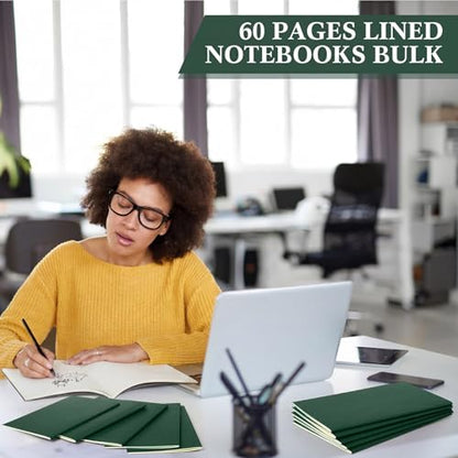 100 Pcs Journals Notebooks Bulk - Kraft Softcover A5 Small Notebooks 5.5 Inch x 8.3 Inch Notepads with 60 Page 30 Sheet for Writing Sketch Travel Office Supplies (Green,Unlined) - color: Green, style: Unlined