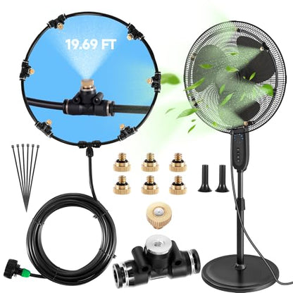 Anti-Leak Misting Fans for Outside, Outdoor Misting Fan Kit | 19.69 Ft (6M), 6 Brass Nozzles + 6 m Line + 3/4" Adapter, Water Mist Sprayer for Backyard Patio Outdoor Cooling - size: 19.7FT Misting Cooling System