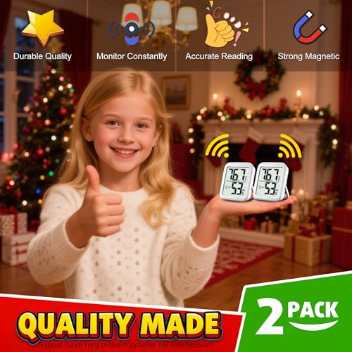 2 Pack Room Thermometer Indoor Hygrometer | Monitor Temperature & Humidity, Accurate, Fast Read, Easy To View, Magnetic/Kickstand/Hanging, ℉/℃, w/ Battery, Compact - color: 2 Pcs * Classic White ( 90%+ Choice for Home )