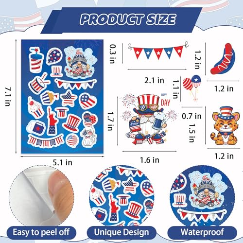 405Pcs 4th of July Stickers, Red White Blue Independence Day Stickers Patriotic Sticker for Scrapbooks Envelopes Cards 4th of July Party Favors - style: 4th of July