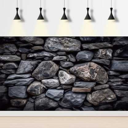 Stone Wall Aquarium Background Stacked Natural Stones Irregular Pattern Fish Tank Background Dark Masonry Wall Texture Reptile Habitat Background Rock Wall Terrarium Background Poster 24x12in - color: Dark Grey, size: 24(W)x12(H)inches/ 60(W)*30cm(H)