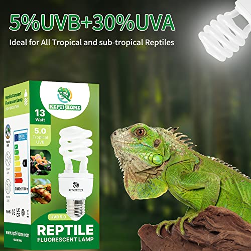 UVB Reptile Light 5.0, 13W Tropical and Sub-Tropical UVA UVB Bulb for Reptiles, Tropical Terrarium Compact Fluorescent Lamp, Reptile UVB Light Bulb for Chameleons, Iguanas and Turtles - size: 5.0-13