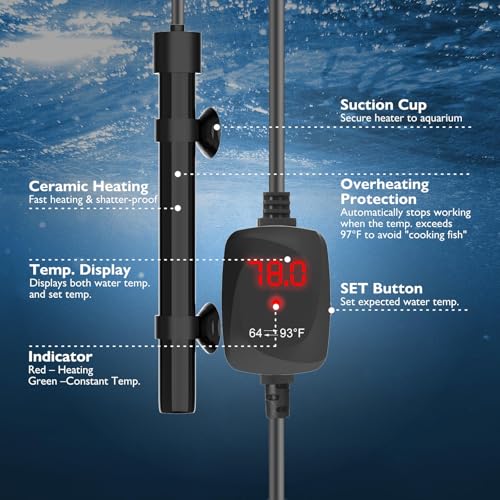 50W Small Aquarium Heater Betta Heater for 5-10 Gallon Freshwater & Saltwater Tanks, Alumina Ceramic Fish Tank Heater Turtle Heater with Dry-Run & Overheat Protection - size: For Tanks ≤ 10 Gal