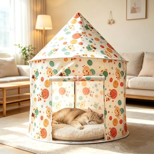 Cat Bad Pop Up Collapsible Yurt Tent, Pet Rest Hut for Indoor | Foldable Cats Cave Hideout Pet Toys ,Cat Rest Hut for Bunny, Guinea Pig, Ferrets, Puppy - color: Pale pink