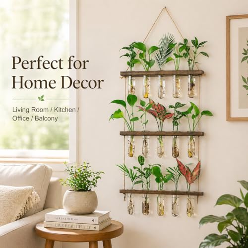 3 Tier Wall Hanging Propagation Stations with 15 Glass Test Tubes, Plant Terrarium Propagation Tubes Planter for Hydroponic Cuttings, Window Decor Gift for Plant Lovers