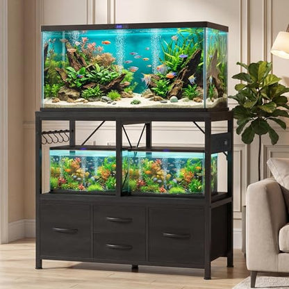 Heybly 40-50 Gal Fish Tank Stand with Drawer, Power Outlet, Black HAS004BK | Aquarium Stand, Heavy Duty, for Fish Tank, Turtle & Reptile Terrarium, 36.2" L × 18.1" Top, 660lbs (Top)+330lbs(Mid) - color: Black, size: 40-50 gal