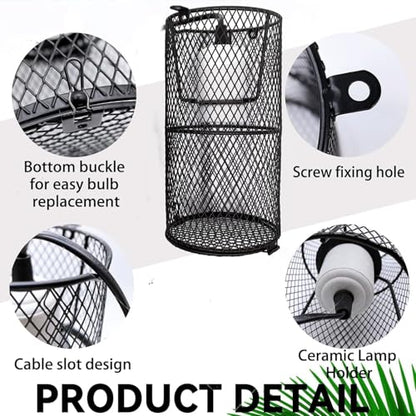 Reptile Heat Lamp Guard Ceramic Heat Emitter Basking Heater Lamp Reptile Accessories for Turtle Snakes Lizards Frogs Chicks with Power Switch & Anti-Biting Hanging Hook Design Round Without Bulb 150w - size: 1 PCS | Reptile Heat Lamp Guard