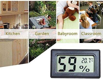 Black Mini Compact Digital Hygrometer,Mini Thermometer Hygrometer,Indoor Humidity Meter,Temperature and Monitor for Bed Room, Pet Reptile, Plant, Greenhouse Indoor Thermometers
