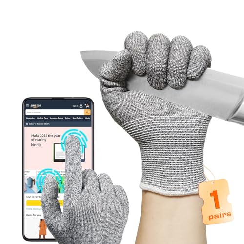 JDL Large Grey Cut Resistant Gloves with Touch Screen, Food Grade, ANSI A5, 3D Stretch Fit, Firm Grip, Suitable for Oyster Shucking, Meat Slicing, Kitchen Protection - color: Grey, size: Large