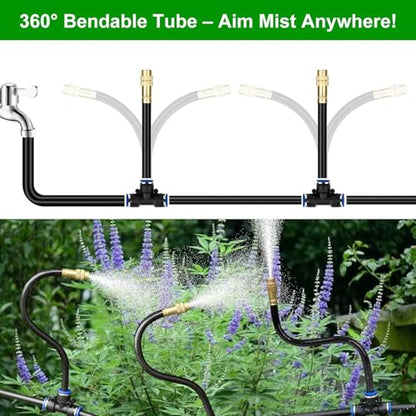 120FT Drip Irrigation System for Garden – Automatic Watering Kit with Solid Brass Metal Connectors, 360° Bendable Tubing &40 Adjustable Nozzles for Greenhouse, Lawn, Yard & Plants - size: 120 FT