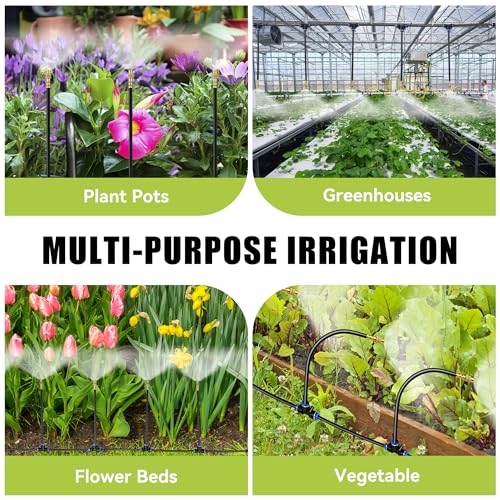 50FT 360° Adjustable Drip Irrigation System Garden Watering System with 12 Nozzles Plant Watering Devices Misting System Greenhouse Accessories for Yard, Lawn - size: 50FT + 12pcs nozzles and connectors