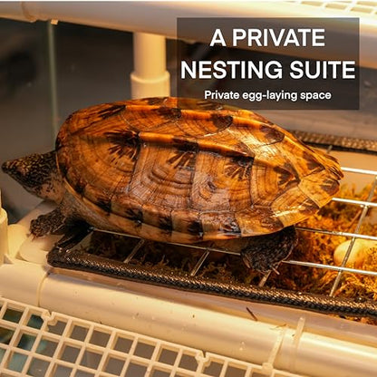 Hanging Turtle Basking Platform, 2-in-1 Turtle Dock for Basking and Laying Eggs with DIY PVC Pipes and Nesting Box, 11.5" Width Resting Area, Ramp for Reptile Frog Terrapin - size: M-11.5"