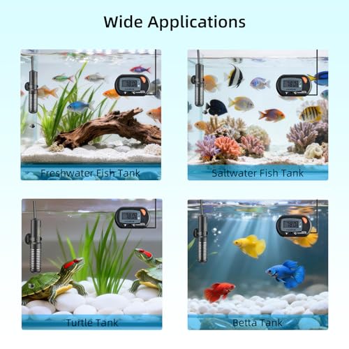 HiTauing Small Aquarium Heater 25W, Constant Temperature 78℉ Fish Tank Heater with Digital Thermometer, Submersible Betta/Turtle Tank Heater for Freshwater and Saltwater Tanks