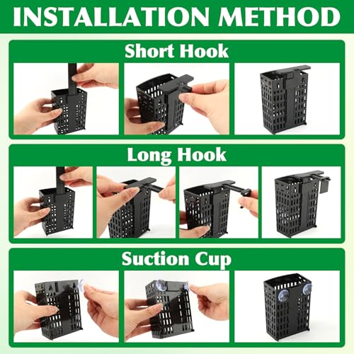 4 Pcs Aquarium Plant Holder, Adjustable Fish Tank Plant Holder with Hooks and Suction Cup, Fits Tank Edges up to 2.36 in, Accessory for Aquarium & Aquaponic Plant Cultivation Decor (Black)