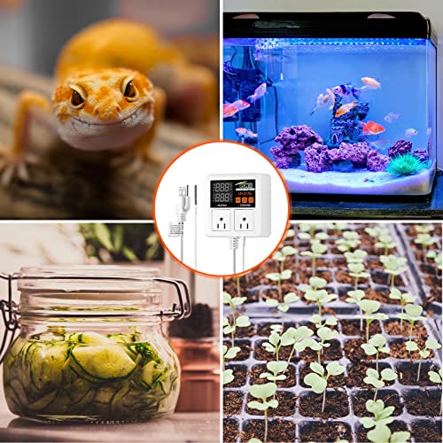 iPower Temperature Controller 1200W 10A Dual Digital Outlet Thermostat Plug, Pre-Wired, 2 Stage Heating and Cooling Mode, Fermentation BBQ Reptile Aquarium