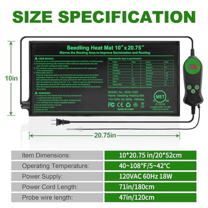 Seedling Heat Mat with Thermostat Pack of 1, Dual Certified by MET and UL Plant Heating Mat Pad Equipped with A Temperature Probe, It Automatically Maintains A Constant Temperature - size: Pack of 1