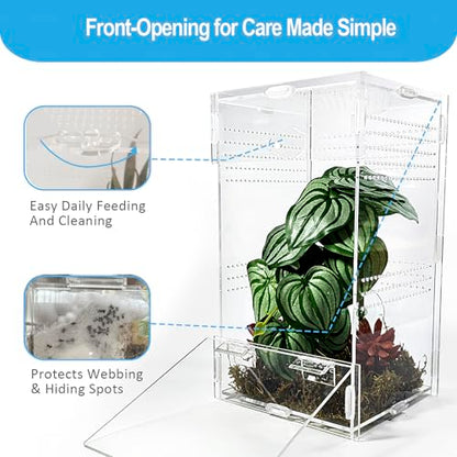Jumping Spider Enclosure 6”x6”x10”, Arboreal Tarantula Enclosure, Praying Mantis Terrarium Critter Cage for Jumping Spider, Tarantula, Mantis, Snail, Isopods, Beetles, Millipedes - size: Large
