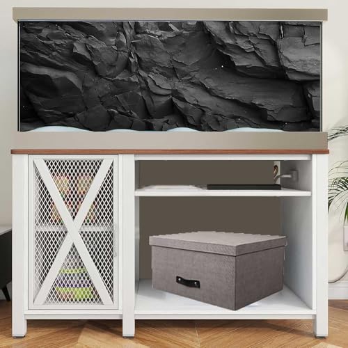 Stone Aquarium Background, Underwater Black Rock Fish Tank Background Rocky Terrarium Background, Polyester Background with 6 EVA Double-Sided Tapes 36x18 inches/90x45 - color: Stone, size: 36"L x 18"W