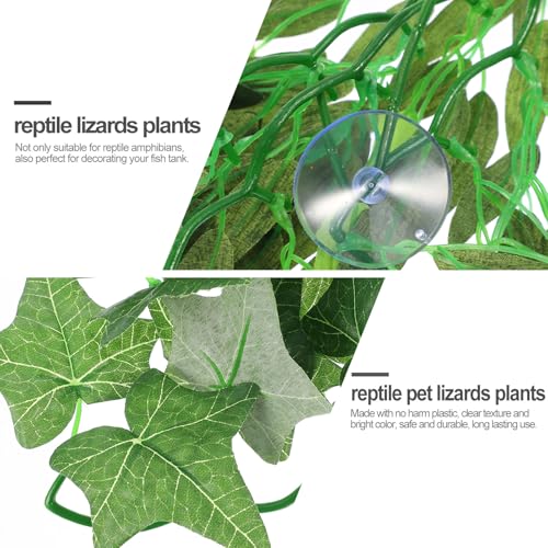 3pcs Reptile Habitat Artificial Vine Plants with Suction Cups, Leaf Green 12-inch and Two 30cm Vines, Terrarium Decor for Lizards, Geckos, and Snakes