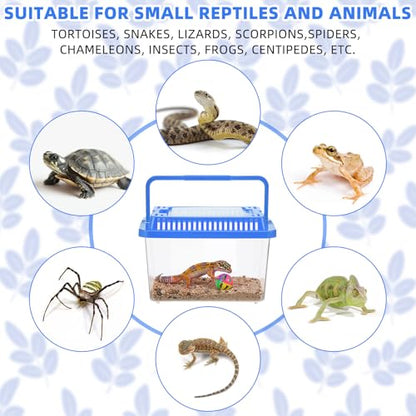 LemonRoad 15 Pcs Plastic Reptile Terrariums Carrier Cage 5.1x3.5x3.5 in Small Reptile Enclosure with Ventilated Lid Snake Breeding Box Hatching Container for Tarantula Spider Turtle Hermit (Blue)
