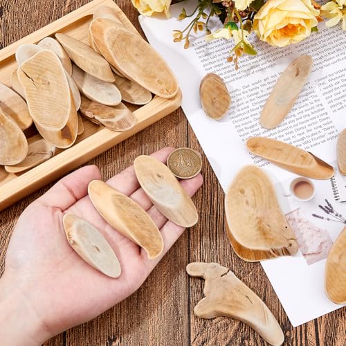 SUPERFINDINGS 300g Natural Driftwood Pieces DIY Dried Wood Sticks Oval Wooden Craft Slices Frames Wreath Surf Art Beach Decor for Crafting Card Making Embellishments Photo Props