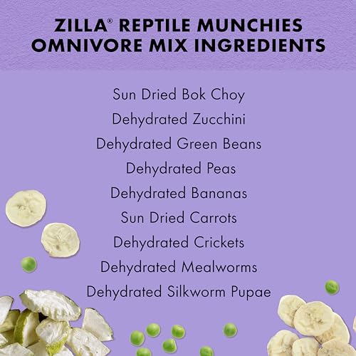 Zilla Reptile Munchies, Omnivore Mix, Dehydrated and Sun Dried Vegetables and Insects, 4 Ounces | Dehydrated and Sun Dried Vegetables and Insects